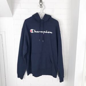 Champion Men’s Navy Logo Hooded Sweatshirt Size L